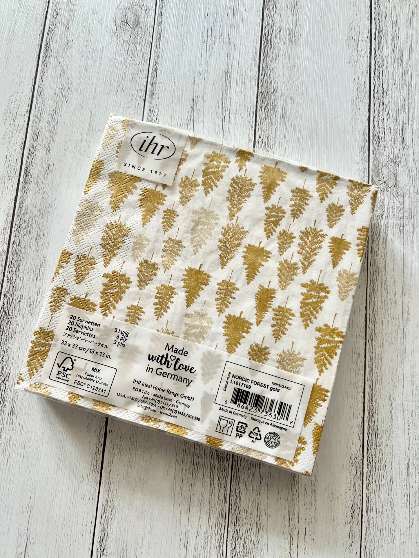 ペーパーナプキン　Nordic Forest ゴールド　もみの木【ihr】